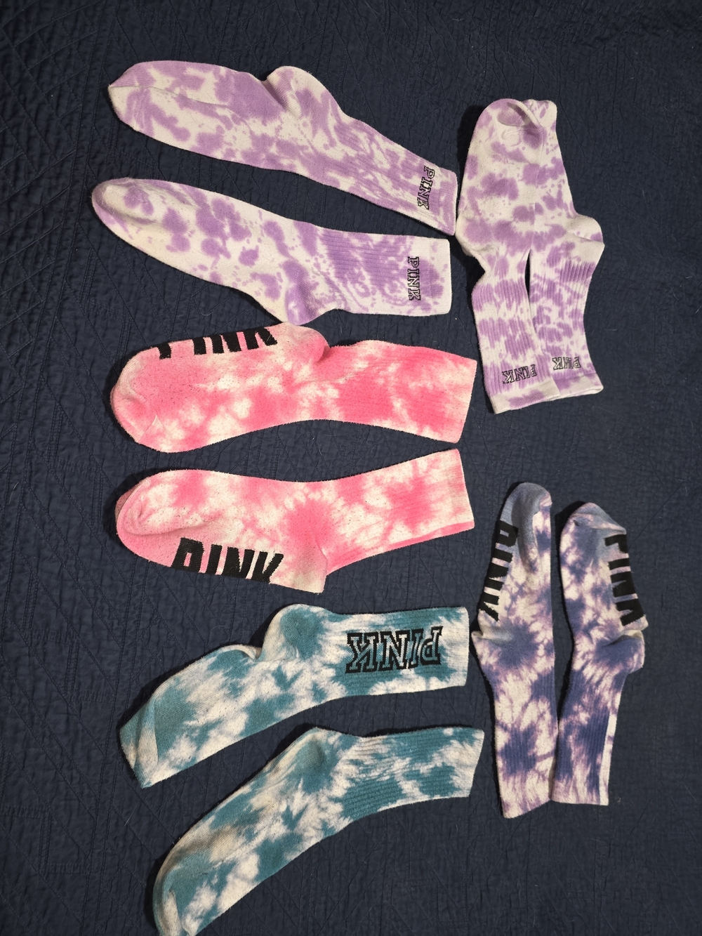 5PR VINTAGE PINK Victoria's Secret Tie-Dye Crew PURPLE PINK GREEN NO SEPARATING